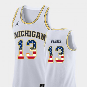 #13 White College Basketball University of Michigan Moritz Wagner Jersey For Men USA Flag Stitch 760767-308