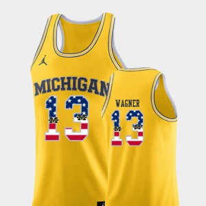 Official College Basketball Wolverines Moritz Wagner Jersey #13 Yellow For Men's USA Flag 541094-861