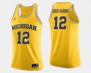 #12 Stitch Michigan Muhammad-Ali Abdur-Rahkman Jersey Men College Basketball Maize 378373-532