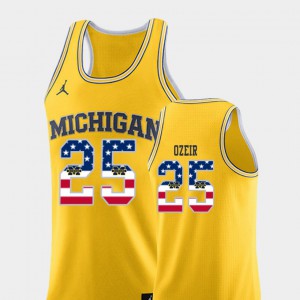 NCAA #25 Michigan Wolverines Naji Ozeir Jersey College Basketball Yellow USA Flag For Men 778042-181