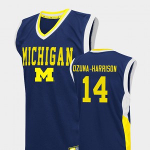 Men Michigan Rico Ozuna-Harrison Jersey Blue #14 Fadeaway Alumni College Basketball 157882-837