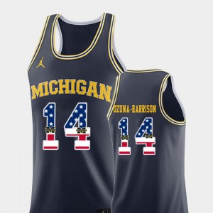 Navy #14 USA Flag College Basketball Michigan Rico Ozuna-Harrison Jersey Official For Men 273399-556