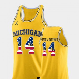 NCAA USA Flag Yellow Wolverines Rico Ozuna-Harrison Jersey #14 College Basketball For Men's 975203-385