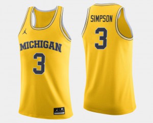 For Men #3 College Basketball Alumni Michigan Wolverines Zavier Simpson Jersey Maize 540352-274