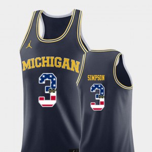 College College Basketball For Men USA Flag Navy #3 Michigan Zavier Simpson Jersey 298383-958