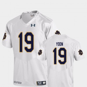 College Football #19 Embroidery ND Justin Yoon Jersey Men's White Replica 619894-930