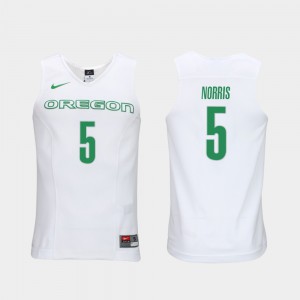 For Men's Authentic Performace White #5 Elite Authentic Performance College Basketball Oregon Duck Miles Norris Jersey Stitch 463648-143
