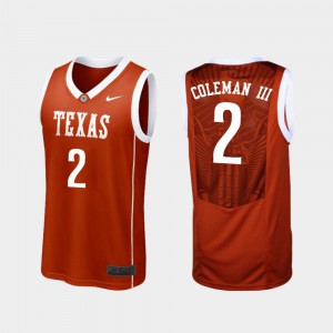 High School University of Texas Matt Coleman III Jersey Replica College Basketball Burnt Orange #2 Men 745038-554