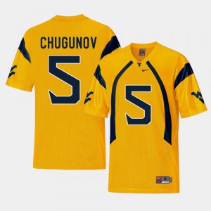 Mens Gold College Football West Virginia University Chris Chugunov Jersey #5 Replica Stitched 944184-943