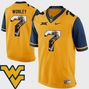 University WV Daryl Worley Jersey #7 For Men's Pictorial Fashion Gold Football 808985-909