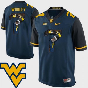 West Virginia Daryl Worley Jersey Football For Men Pictorial Fashion Player Navy #7 610402-273