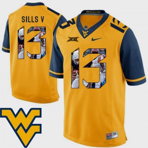 Alumni #13 Pictorial Fashion Gold West Virginia Mountaineers David Sills V Jersey Mens Football 840874-893