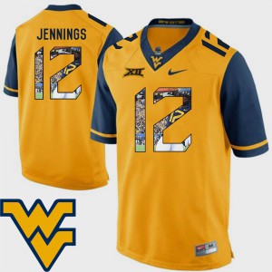 Men's Pictorial Fashion Gold West Virginia University Gary Jennings Jersey #12 Football NCAA 464174-328