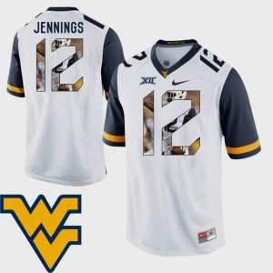Mens #12 Embroidery White West Virginia Gary Jennings Jersey Pictorial Fashion Football 793574-677