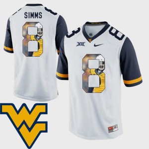 #8 Mens Official Football West Virginia Marcus Simms Jersey White Pictorial Fashion 317771-714