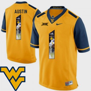 #1 Football West Virginia University Tavon Austin Jersey Stitch Men Gold Pictorial Fashion 450523-528