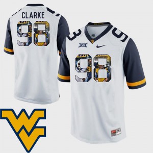 College Football #98 For Men's Pictorial Fashion White WVU Will Clarke Jersey 912369-840