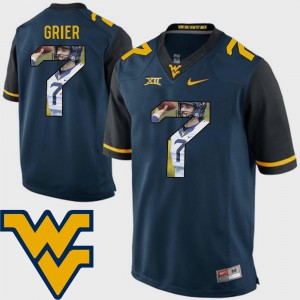 #7 West Virginia Will Grier Jersey Pictorial Fashion Navy Men Football Stitched 236160-130