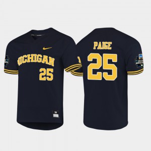 2019 NCAA Baseball College World Series Embroidery Navy Mens Michigan Wolverines Isaiah Paige Jersey #25 385691-155