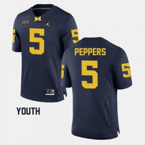 #5 Alumni Football Game University of Michigan Jabrill Peppers Jersey Youth(Kids) Navy Alumni 235459-345