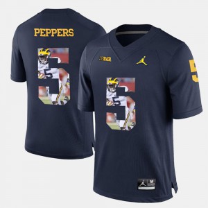 Navy Blue Mens Player University of Michigan Jabrill Peppers Jersey #5 Player Pictorial 509361-563