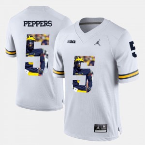 Men Player Pictorial Michigan Jabrill Peppers Jersey White #5 Embroidery 541149-818