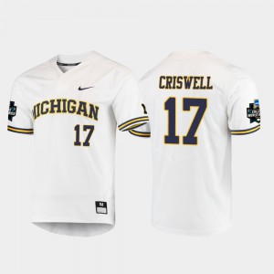 White Michigan Jeff Criswell Jersey For Men 2019 NCAA Baseball College World Series Embroidery #17 437939-898