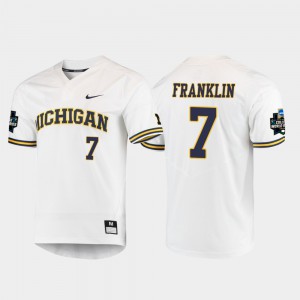 #7 Player White Wolverines Jesse Franklin Jersey For Men 2019 NCAA Baseball College World Series 396383-689
