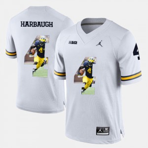 Mens White #4 Michigan Jim Harbaugh Jersey Stitched Player Pictorial 277762-209