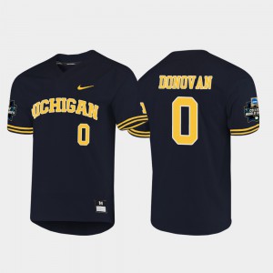 Michigan Joe Donovan Jersey Stitched 2019 NCAA Baseball College World Series Navy #0 Mens 265080-172