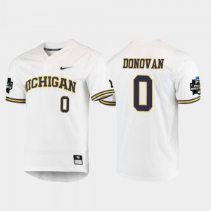 #0 University of Michigan Joe Donovan Jersey White 2019 NCAA Baseball College World Series Stitched Mens 259430-945