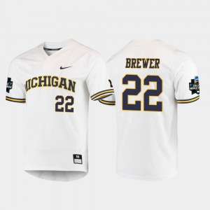 College 2019 NCAA Baseball College World Series Michigan Jordan Brewer Jersey White #22 Mens 333185-826
