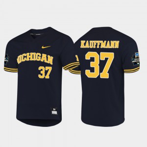 For Men's NCAA #37 Michigan Karl Kauffmann Jersey Navy 2019 NCAA Baseball College World Series 906431-329