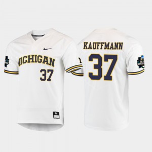 Michigan Karl Kauffmann Jersey #37 Official White For Men's 2019 NCAA Baseball College World Series 281953-636