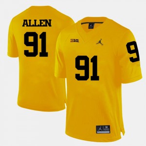 Yellow College Football University of Michigan Kenny Allen Jersey #91 Embroidery Men 396174-805