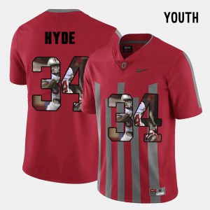 #34 Ohio State Buckeye CameCarlos Hyde Jersey Red Official Youth(Kids) Pictorial Fashion 462518-220