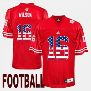 #16 College Mens US Flag Fashion Red Wisconsin Russell Wilson Jersey 420601-801