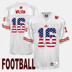 White Wisconsin Badgers Russell Wilson Jersey US Flag Fashion #16 NCAA Mens 649737-462