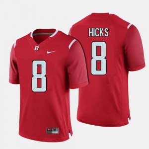 #8 For Men College Football Rutgers Josh Hicks Jersey Red High School 640598-168