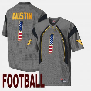 Gray #1 For Men's West Virginia Mountaineers Tavon Austin Jersey Embroidery US Flag Fashion 908272-493
