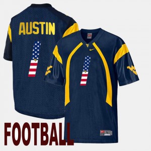 High School Men #1 US Flag Fashion West Virginia Tavon Austin Jersey Navy 624331-662
