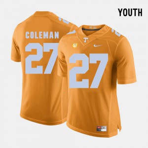 Orange Youth(Kids) College Football Stitched #27 Tennessee Justin Coleman Jersey 583853-219