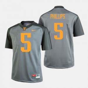 For Men's Tennessee Vols Kyle Phillips Jersey Gray #5 College Football Stitch 465422-258