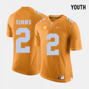 College Football Kids Orange University Of Tennessee Matt Simms Jersey #2 Alumni 841544-284