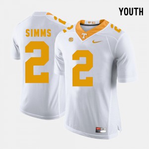 UT VOL Matt Simms Jersey White College Football Stitch For Kids #2 346558-939