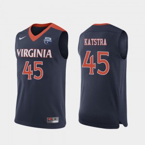 UVA Cavaliers Austin Katstra Jersey #45 Navy For Men 2019 Men's Basketball Champions Stitched 594238-213