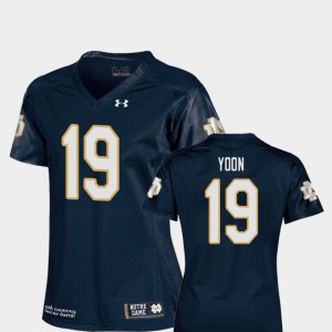 Navy College Football Embroidery Fighting Irish Justin Yoon Jersey #19 Replica For Women's 650605-132