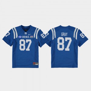 Duke Blue Devils Noah Gray Jersey #87 Youth(Kids) College Football Game Official 2018 Independence Bowl Royal 642734-536