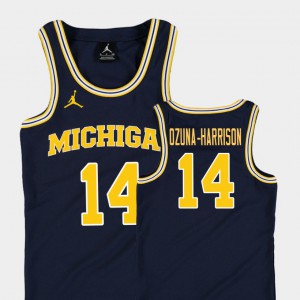 #14 Official College Basketball Jordan Michigan Rico Ozuna-Harrison Jersey Youth(Kids) Replica Navy 480768-174