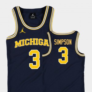 College Basketball Jordan Youth #3 Replica Stitched Michigan Zavier Simpson Jersey Navy 768227-206